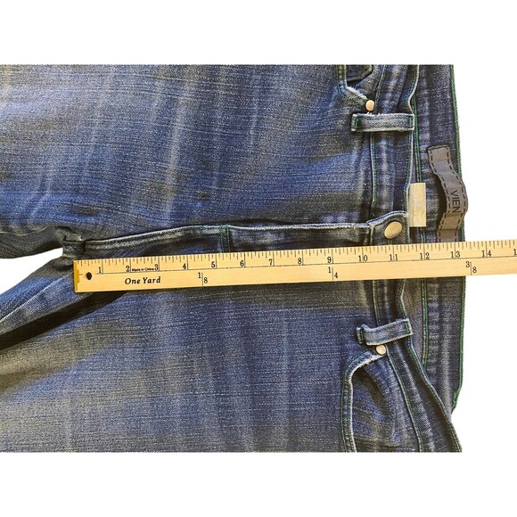 VIEN Jeans Women's 12 Faded Blue Denim Wide Boot Stretch Green Stitch USA Y2K - Picture 9 of 11
